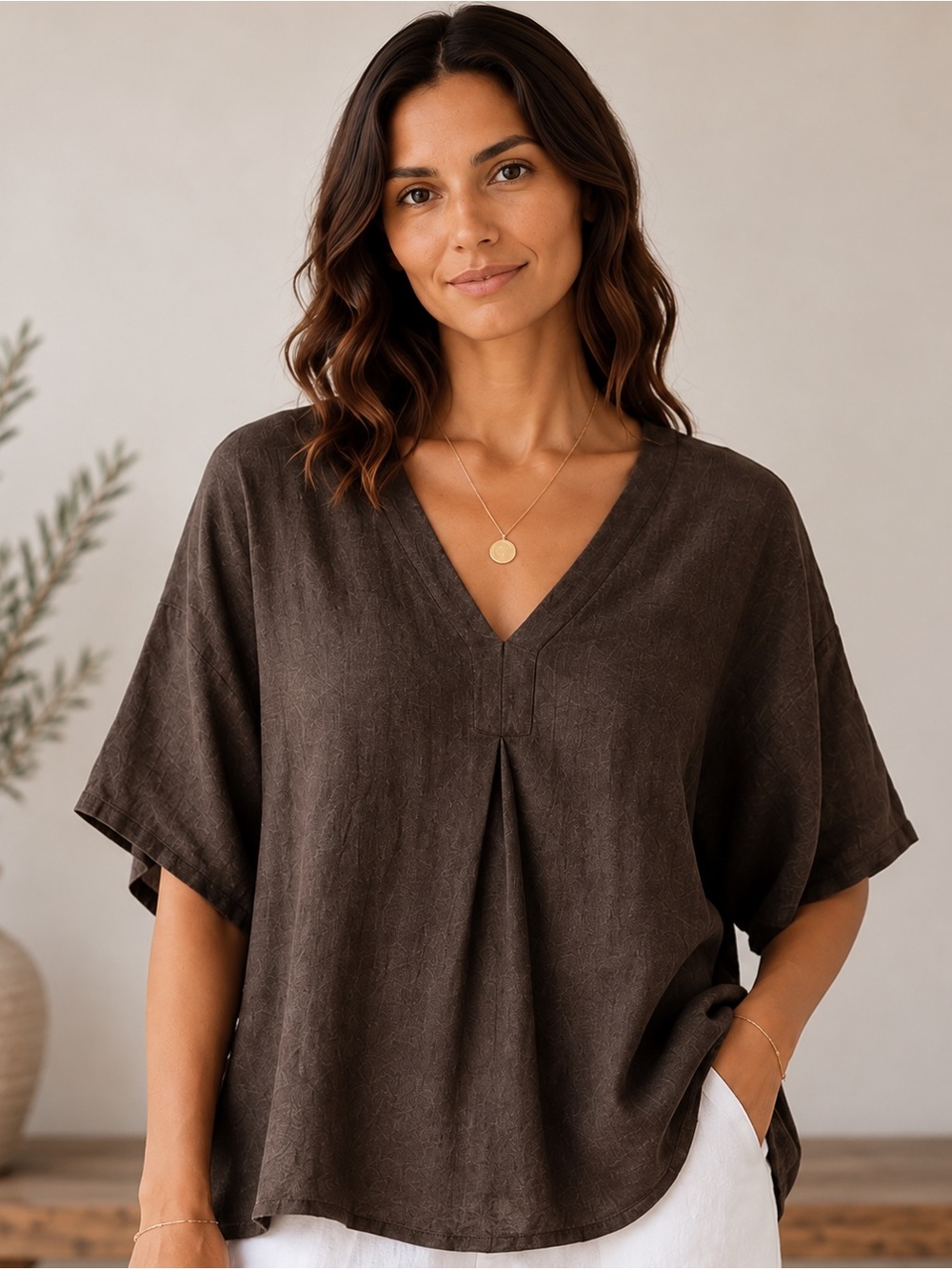 IT008 🇮🇹 Lino D’Oriana Made in Italy 100% Linen V-Neck Blouse Multiple Colors
